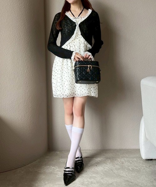 one after another NICE CLAUP(ワンアフターアナザーナイスクラップ)の「レース切替カーディガン(カーディガン/ボレロ・レディース・ブラック/ホワイト/モカ/サックスブルー/ピンク・FREE)」の8枚目の写真