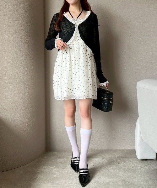 one after another NICE CLAUP(ワンアフターアナザーナイスクラップ)の「レース切替カーディガン(カーディガン/ボレロ・レディース・ブラック/ホワイト/モカ/サックスブルー/ピンク・FREE)」の9枚目の写真