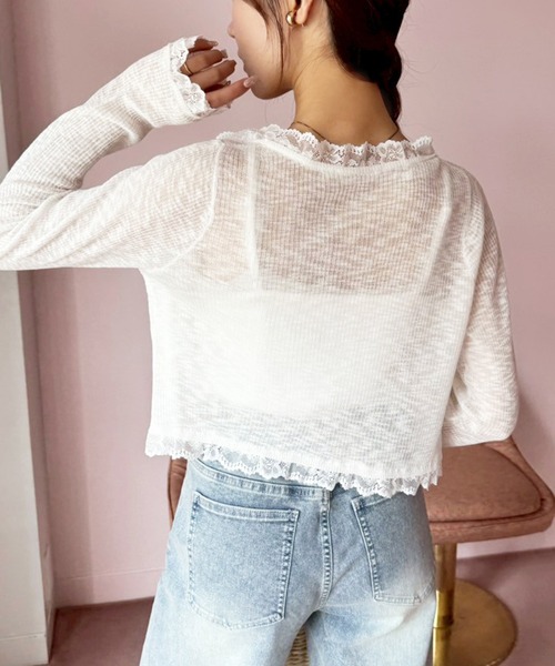 one after another NICE CLAUP(ワンアフターアナザーナイスクラップ)の「レース切替カーディガン(カーディガン/ボレロ・レディース・ブラック/ホワイト/モカ/サックスブルー/ピンク・FREE)」の12枚目の写真