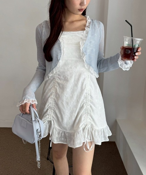 one after another NICE CLAUP(ワンアフターアナザーナイスクラップ)の「レース切替カーディガン(カーディガン/ボレロ・レディース・ブラック/ホワイト/モカ/サックスブルー/ピンク・FREE)」の20枚目の写真