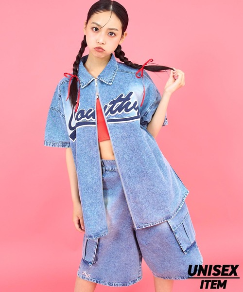 ANAP GｉRL（アナップガール）の「ANAPR+Sダブルジップデニム半袖シャツ【ユニセックス】（シャツ/ブラウス・キッズ・ブルー/ライトブルー・XS/M/S）」の2枚目の写真