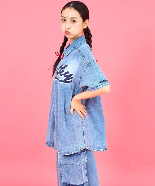 ANAP GｉRL（アナップガール）の「ANAPR+Sダブルジップデニム半袖シャツ【ユニセックス】（シャツ/ブラウス・キッズ・ブルー/ライトブルー・XS/M/S）」の18枚目の写真