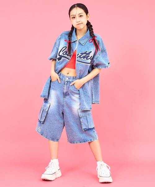 ANAP GｉRL（アナップガール）の「ANAPR+Sダブルジップデニム半袖シャツ【ユニセックス】（シャツ/ブラウス・キッズ・ブルー/ライトブルー・XS/M/S）」の16枚目の写真