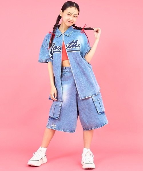 ANAP GｉRL（アナップガール）の「ANAPR+Sダブルジップデニム半袖シャツ【ユニセックス】（シャツ/ブラウス・キッズ・ブルー/ライトブルー・XS/M/S）」の15枚目の写真