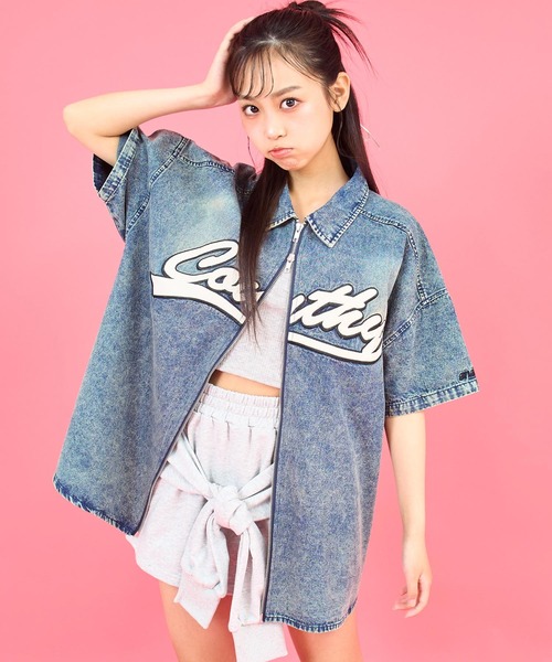 ANAP GｉRL（アナップガール）の「ANAPR+Sダブルジップデニム半袖シャツ【ユニセックス】（シャツ/ブラウス・キッズ・ブルー/ライトブルー・XS/M/S）」の14枚目の写真