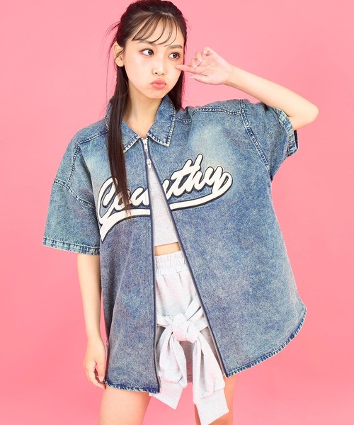 ANAP GｉRL（アナップガール）の「ANAPR+Sダブルジップデニム半袖シャツ【ユニセックス】（シャツ/ブラウス・キッズ・ブルー/ライトブルー・XS/M/S）」の13枚目の写真