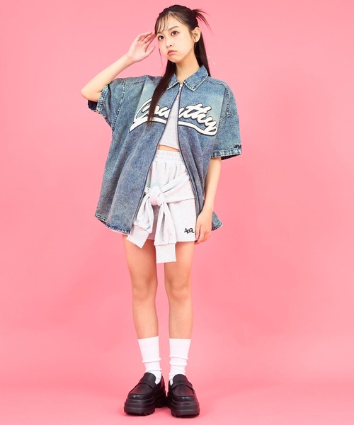 ANAP GｉRL（アナップガール）の「ANAPR+Sダブルジップデニム半袖シャツ【ユニセックス】（シャツ/ブラウス・キッズ・ブルー/ライトブルー・XS/M/S）」の11枚目の写真