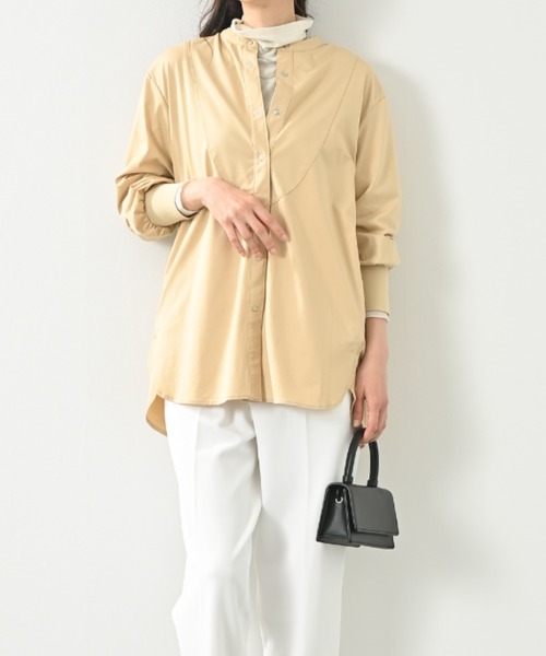 aunt lily（アントリリー）の「GIZAコットンハイゲージ天竺ロングシャツ｜ロング丈 きれいめカジュアル 涼感 春夏 コットン（Tシャツ/カットソー・レディース・チャコールグレー/シルバー/イエロー・LL/M/3L/L）」の2枚目の写真