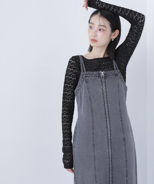 NATURAL BEAUTY BASIC（ナチュラルビューティーベーシック）の「◇ストレッチレーストップス（Tシャツ/カットソー・レディース・オフホワイト/ブラック/マジェンタ・FREE）」の6枚目の写真