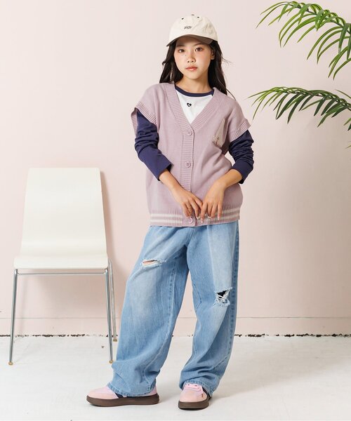 algy（アルジー）の「2WAY袖だぼニットカーデ（カーディガン/ボレロ・キッズ・ピンク/アイボリー/ネイビー・SMALL/MEDIUM/X-SMALL/XX-SMALL）」の5枚目の写真