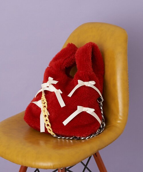 CIAOPANIC（チャオパニック）の「【HELLO.SANFRANCISCO/ハローサンフランシスコ】リボン付ファーバック（トートバッグ・レディース・ブラック/パープル/レッド/ブルー/オレンジ・FREE）」の5枚目の写真