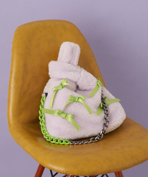 CIAOPANIC（チャオパニック）の「【HELLO.SANFRANCISCO/ハローサンフランシスコ】リボン付ファーバック（トートバッグ・レディース・ブラック/パープル/レッド/ブルー/オレンジ・FREE）」の9枚目の写真