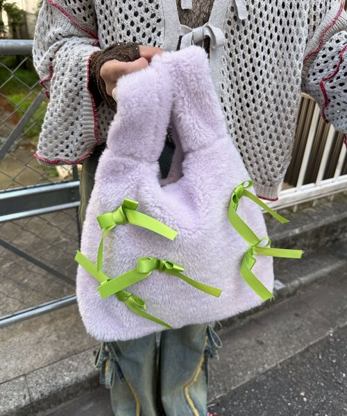 CIAOPANIC（チャオパニック）の「【HELLO.SANFRANCISCO/ハローサンフランシスコ】リボン付ファーバック（トートバッグ・レディース・ブラック/パープル/レッド/ブルー/オレンジ・FREE）」の10枚目の写真