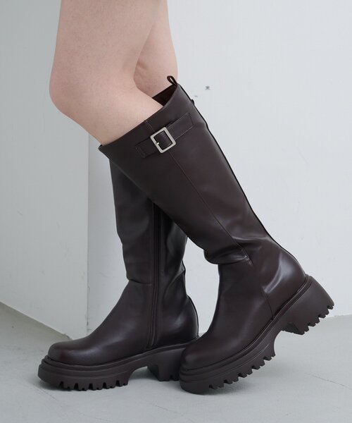 セール】【新色追加/レザー&スエード】ベルトロングブーツ（ブーツ