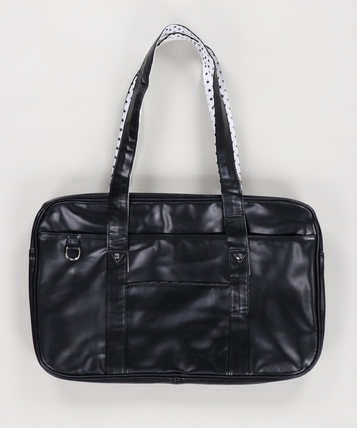 SPINNS（スピンズ）の「学校生活を楽しく♪通学最適◎ 合皮スクールバッグ/スクバ/裏地スター総柄/チェック柄（ハンドバッグ・レディース・ブラック系その他/ブラウン系その他・ONESIZE）」の11枚目の写真