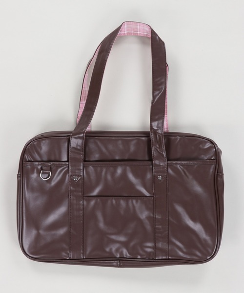 SPINNS（スピンズ）の「学校生活を楽しく♪通学最適◎ 合皮スクールバッグ/スクバ/裏地スター総柄/チェック柄（ハンドバッグ・レディース・ブラック系その他/ブラウン系その他・ONESIZE）」の20枚目の写真