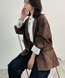 CHARME BY MICOLA（シャルムバイミコラ）の「海外ガール風♪今年トレンドのスエードアイテム！ストライプ柄カフス・スエードジャケット（テーラードジャケット・レディース）」