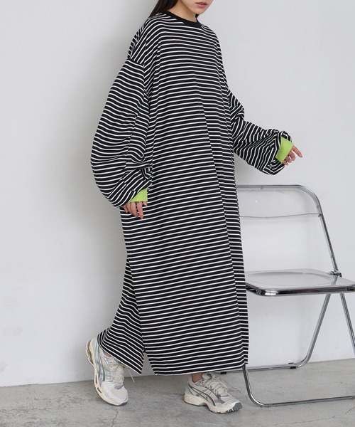 forksy.（フォルクシー）の「【forksy.】＜エブリデイシリーズ＞モンスターギャザースリーブポケットワンピース（ワンピース・レディース・ブラック系/スモークピンク/ブラック/ネイビー/杢グレー/オートミール/ホワイト×ブラック/チャコールグレー/ブラック系2・L/M）」の4枚目の写真