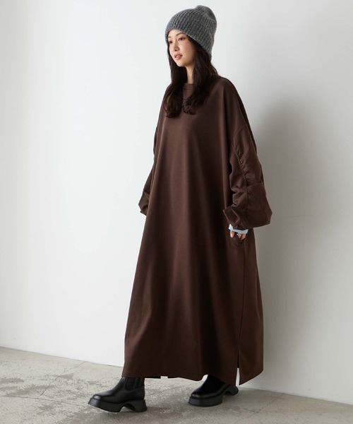 forksy.(フォルクシー)の「【forksy.】<エブリデイシリーズ>モンスターギャザースリーブポケットワンピース(ワンピース・レディース・ブラック系/スモークピンク/ブラック/ネイビー/杢グレー/オートミール/ホワイト×ブラック/チャコールグレー/ブラック系2/ブラウン系/ネイビー系・L/M)」の7枚目の写真