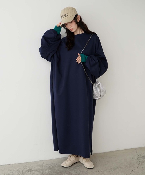 forksy.(フォルクシー)の「【forksy.】<エブリデイシリーズ>モンスターギャザースリーブポケットワンピース(ワンピース・レディース・ブラック系/スモークピンク/ブラック/ネイビー/杢グレー/オートミール/ホワイト×ブラック/チャコールグレー/ブラック系2/ブラウン系/ネイビー系・L/M)」の10枚目の写真