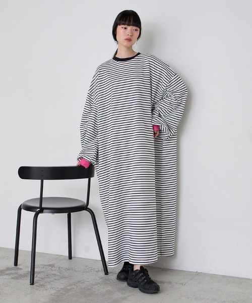 forksy.（フォルクシー）の「【forksy.】＜エブリデイシリーズ＞モンスターギャザースリーブポケットワンピース（ワンピース・レディース・ブラック系/スモークピンク/ブラック/ネイビー/杢グレー/オートミール/ホワイト×ブラック/チャコールグレー/ブラック系2・L/M）」の2枚目の写真