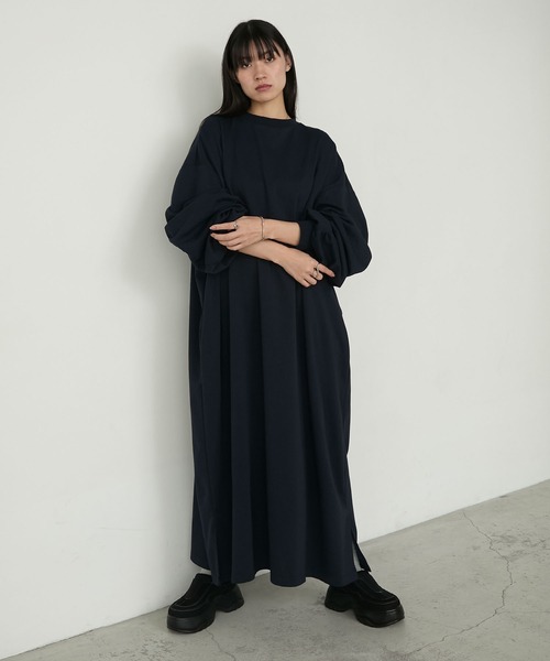 forksy.（フォルクシー）の「【forksy.】＜エブリデイシリーズ＞モンスターギャザースリーブポケットワンピース（ワンピース・レディース・ブラック系/スモークピンク/ブラック/ネイビー/杢グレー/オートミール/ホワイト×ブラック/チャコールグレー/ブラック系2・L/M）」の19枚目の写真