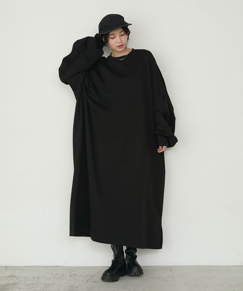 forksy.（フォルクシー）の「【forksy.】＜エブリデイシリーズ＞モンスターギャザースリーブポケットワンピース（ワンピース・レディース・ブラック系/スモークピンク/ブラック/ネイビー/杢グレー/オートミール/ホワイト×ブラック/チャコールグレー/ブラック系2・L/M）」の10枚目の写真