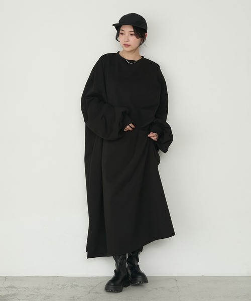 forksy.（フォルクシー）の「【forksy.】＜エブリデイシリーズ＞モンスターギャザースリーブポケットワンピース（ワンピース・レディース・ブラック系/スモークピンク/ブラック/ネイビー/杢グレー/オートミール/ホワイト×ブラック/チャコールグレー/ブラック系2・L/M）」の12枚目の写真