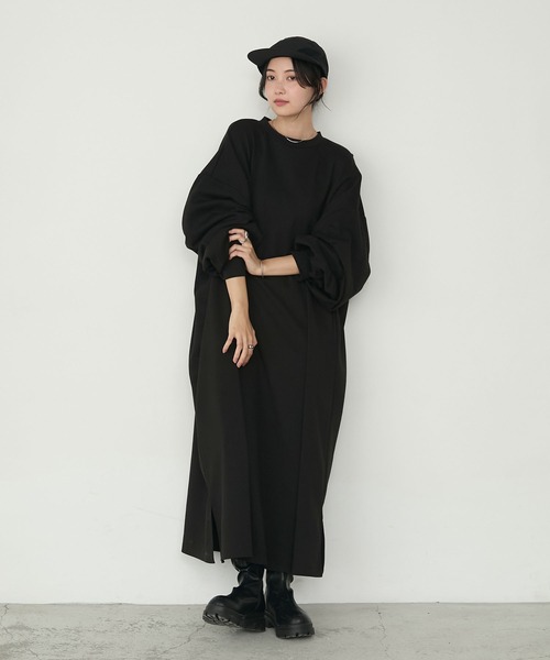 forksy.（フォルクシー）の「【forksy.】＜エブリデイシリーズ＞モンスターギャザースリーブポケットワンピース（ワンピース・レディース・ブラック系/スモークピンク/ブラック/ネイビー/杢グレー/オートミール/ホワイト×ブラック/チャコールグレー/ブラック系2・L/M）」の13枚目の写真