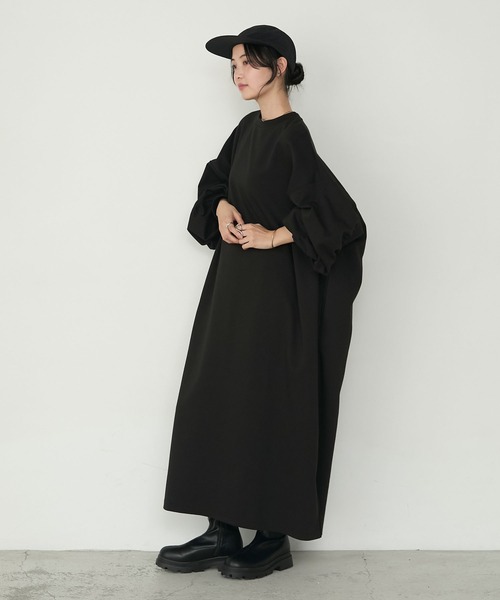 forksy.（フォルクシー）の「【forksy.】＜エブリデイシリーズ＞モンスターギャザースリーブポケットワンピース（ワンピース・レディース・ブラック系/スモークピンク/ブラック/ネイビー/杢グレー/オートミール/ホワイト×ブラック/チャコールグレー/ブラック系2・L/M）」の14枚目の写真