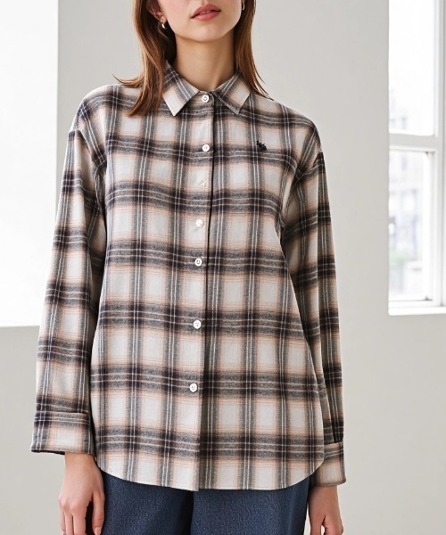 U.S. POLO ASSN.(ユーエスポロアッスン)の「U.S. POLO ASSN./ユーエスポロアッスン Flannel Check Shirt/オーバーサイズ フランネル チェック ロゴ ワンポイント刺繍 レギュラーカラーシャツ/レディース(シャツ/ブラウス・レディース・ネイビー/ホワイト/ピンク/グリーン・M/L)」の1枚目の写真