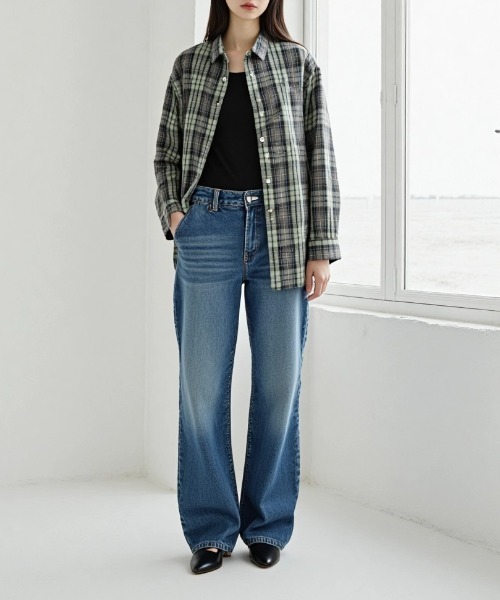 U.S. POLO ASSN.(ユーエスポロアッスン)の「U.S. POLO ASSN./ユーエスポロアッスン Flannel Check Shirt/オーバーサイズ フランネル チェック ロゴ ワンポイント刺繍 レギュラーカラーシャツ/レディース(シャツ/ブラウス・レディース・ネイビー/ホワイト/ピンク/グリーン・M/L)」の10枚目の写真