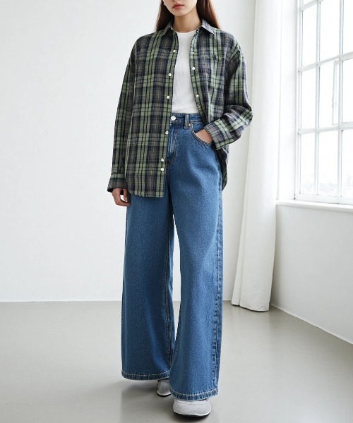 U.S. POLO ASSN.(ユーエスポロアッスン)の「U.S. POLO ASSN./ユーエスポロアッスン Flannel Check Shirt/オーバーサイズ フランネル チェック ロゴ ワンポイント刺繍 レギュラーカラーシャツ/レディース(シャツ/ブラウス・レディース・ネイビー/ホワイト/ピンク/グリーン・M/L)」の11枚目の写真