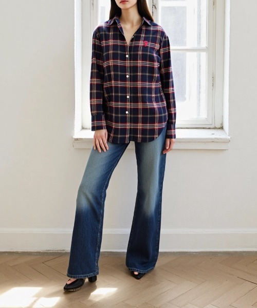 U.S. POLO ASSN.(ユーエスポロアッスン)の「U.S. POLO ASSN./ユーエスポロアッスン Flannel Check Shirt/オーバーサイズ フランネル チェック ロゴ ワンポイント刺繍 レギュラーカラーシャツ/レディース(シャツ/ブラウス・レディース・ネイビー/ホワイト/ピンク/グリーン・M/L)」の13枚目の写真