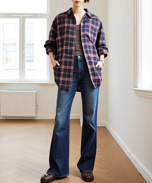 U.S. POLO ASSN.(ユーエスポロアッスン)の「U.S. POLO ASSN./ユーエスポロアッスン Flannel Check Shirt/オーバーサイズ フランネル チェック ロゴ ワンポイント刺繍 レギュラーカラーシャツ/レディース(シャツ/ブラウス・レディース・ネイビー/ホワイト/ピンク/グリーン・M/L)」の14枚目の写真
