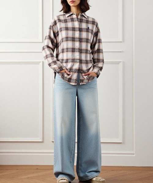 U.S. POLO ASSN.(ユーエスポロアッスン)の「U.S. POLO ASSN./ユーエスポロアッスン Flannel Check Shirt/オーバーサイズ フランネル チェック ロゴ ワンポイント刺繍 レギュラーカラーシャツ/レディース(シャツ/ブラウス・レディース・ネイビー/ホワイト/ピンク/グリーン・M/L)」の8枚目の写真
