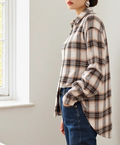 U.S. POLO ASSN.(ユーエスポロアッスン)の「U.S. POLO ASSN./ユーエスポロアッスン Flannel Check Shirt/オーバーサイズ フランネル チェック ロゴ ワンポイント刺繍 レギュラーカラーシャツ/レディース(シャツ/ブラウス・レディース・ネイビー/ホワイト/ピンク/グリーン・M/L)」の6枚目の写真