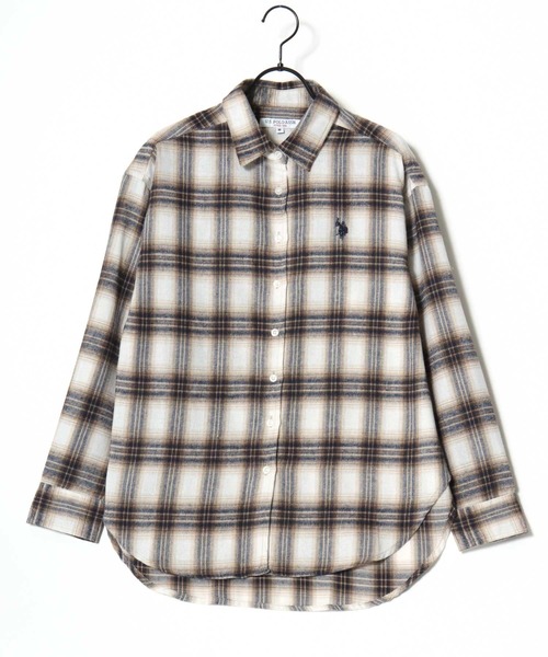 U.S. POLO ASSN.(ユーエスポロアッスン)の「U.S. POLO ASSN./ユーエスポロアッスン Flannel Check Shirt/オーバーサイズ フランネル チェック ロゴ ワンポイント刺繍 レギュラーカラーシャツ/レディース(シャツ/ブラウス・レディース・ネイビー/ホワイト/ピンク/グリーン・M/L)」の18枚目の写真