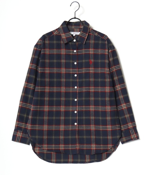 U.S. POLO ASSN.(ユーエスポロアッスン)の「U.S. POLO ASSN./ユーエスポロアッスン Flannel Check Shirt/オーバーサイズ フランネル チェック ロゴ ワンポイント刺繍 レギュラーカラーシャツ/レディース(シャツ/ブラウス・レディース・ネイビー/ホワイト/ピンク/グリーン・M/L)」の22枚目の写真