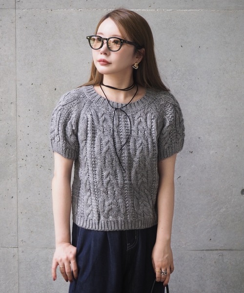 LAULEN(ローレン)の「wool blend cable puff knit /ウールブレンドケーブル編みパフニット(ニット/セーター・レディース・レッド/グレー/アイボリー・FREE)」の1枚目の写真