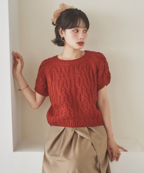 wool blend cable puff knit /ウールブレンドケーブル編みパフニット