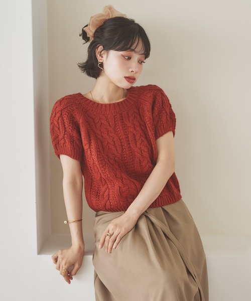 LAULEN(ローレン)の「wool blend cable puff knit /ウールブレンドケーブル編みパフニット(ニット/セーター・レディース・レッド/グレー/アイボリー・FREE)」の13枚目の写真