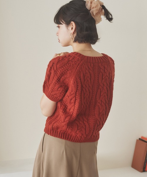 LAULEN(ローレン)の「wool blend cable puff knit /ウールブレンドケーブル編みパフニット(ニット/セーター・レディース・レッド/グレー/アイボリー・FREE)」の15枚目の写真
