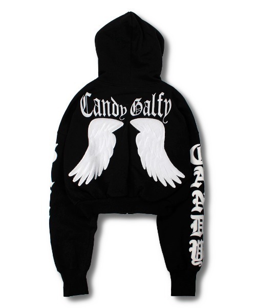 GALFY（ガルフィー）の「GALFY（ガルフィー）エンジェルギャルパーカー/ショート丈スウェットジップパーカー レディース（パーカー・レディース・ピンク/ライム/ブラック・FREE）」の5枚目の写真