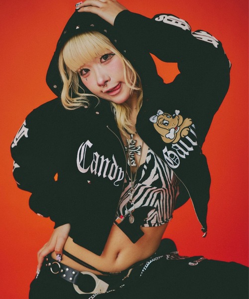 Galfy ブラック クロップドパーカー ガルフィー エンジェルパーカー Galfy ブラック クロップドパーカー ガルフィ エンジェルパーカー