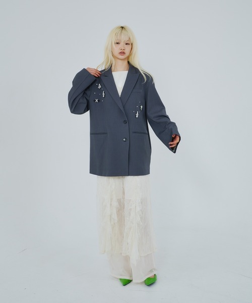 ANDRESD（アンドレスド）の「ジュエルシャインボクシージャケット / jewels shine boxy jacket（テーラードジャケット・レディース・グレー/ブラック・S/M/L）」の3枚目の写真