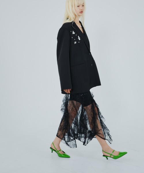 ANDRESD（アンドレスド）の「ジュエルシャインボクシージャケット / jewels shine boxy jacket（テーラードジャケット・レディース・グレー/ブラック・S/M/L）」の4枚目の写真