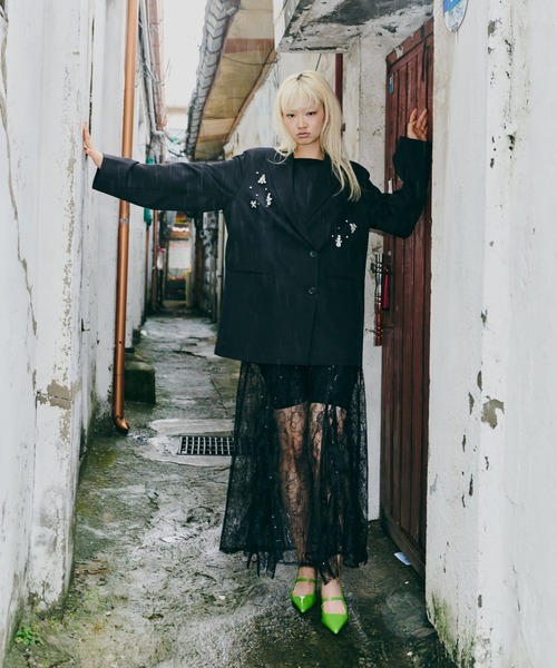 dium.レイヤードジャケット美品 ジュエルシャインボクシージャケット / jewels shine boxy jacket