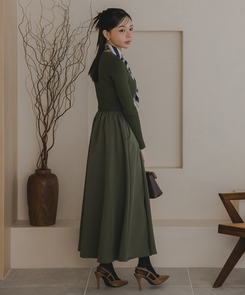 Petitjo（プッチージョ）の「小さいサイズ　スクエアネックドッキングフレアワンピース　低身長さん・小柄女性（ワンピース・レディース・ブラック/カーキ・PS/PSS/PL/PM）」の5枚目の写真