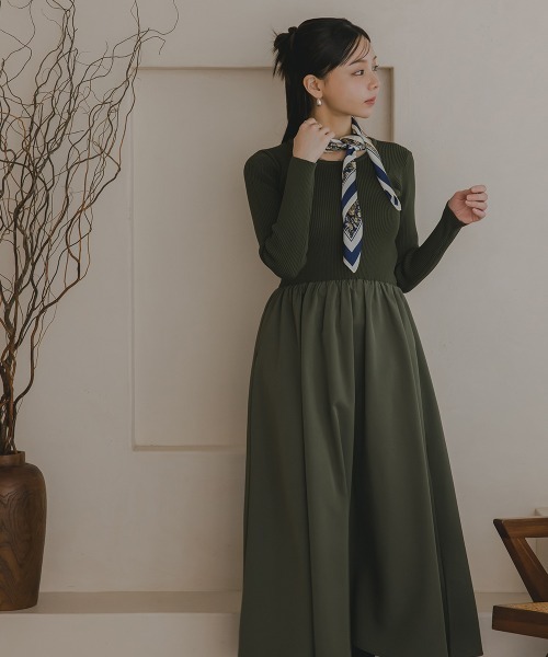 Petitjo（プッチージョ）の「小さいサイズ　スクエアネックドッキングフレアワンピース　低身長さん・小柄女性（ワンピース・レディース・ブラック/カーキ・PS/PSS/PL/PM）」の7枚目の写真